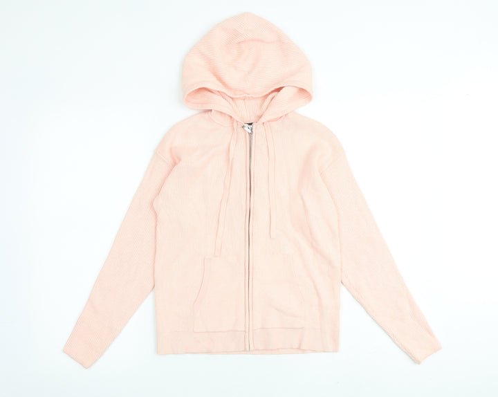 Marks and Spencer Womens Pink Round Neck Acrylic Full Zip Jumper Size S