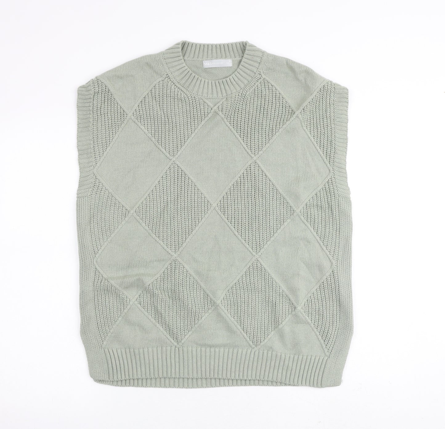 Marks and Spencer Womens Green Round Neck Cotton Pullover Jumper Size M