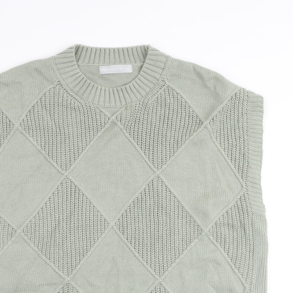 Marks and Spencer Womens Green Round Neck Cotton Pullover Jumper Size M