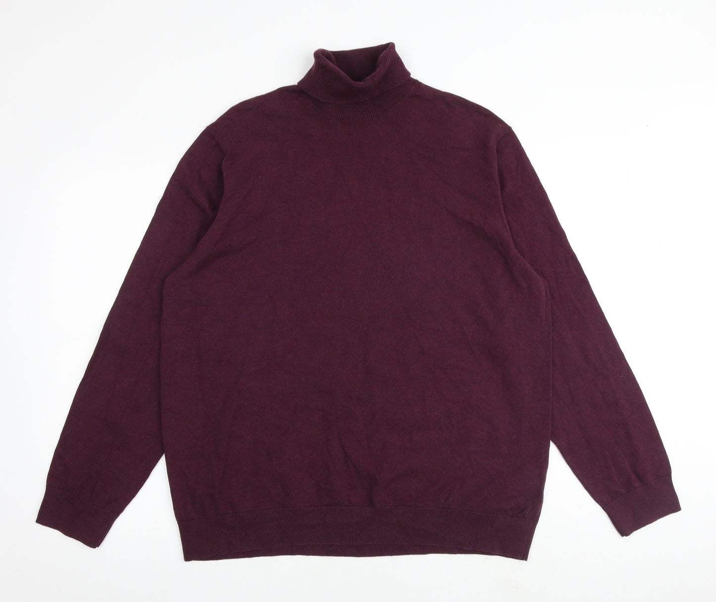 Marks and Spencer Mens Red Roll Neck Cotton Pullover Jumper Size 2XL Long Sleeve
