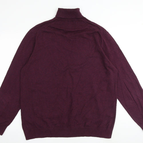 Marks and Spencer Mens Red Roll Neck Cotton Pullover Jumper Size 2XL Long Sleeve