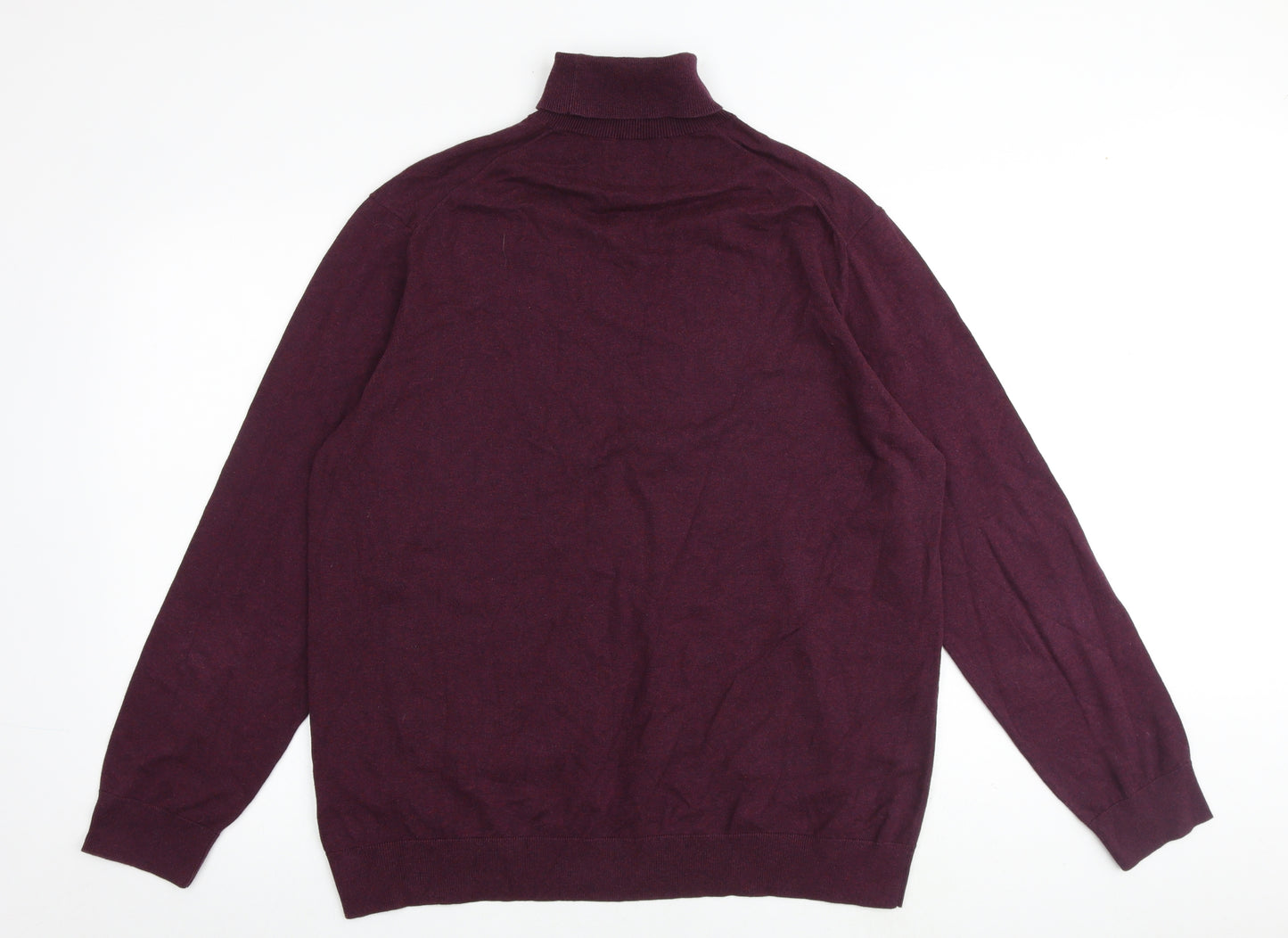 Marks and Spencer Mens Red Roll Neck Cotton Pullover Jumper Size 2XL Long Sleeve