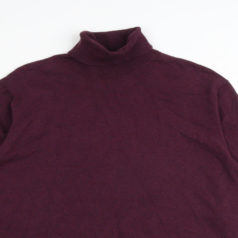Marks and Spencer Mens Red Roll Neck Cotton Pullover Jumper Size 2XL Long Sleeve