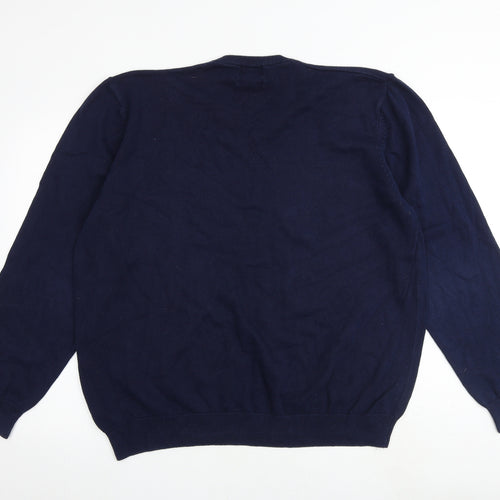 Marks and Spencer Mens Blue V-Neck Cotton Pullover Jumper Size 3XL Long Sleeve
