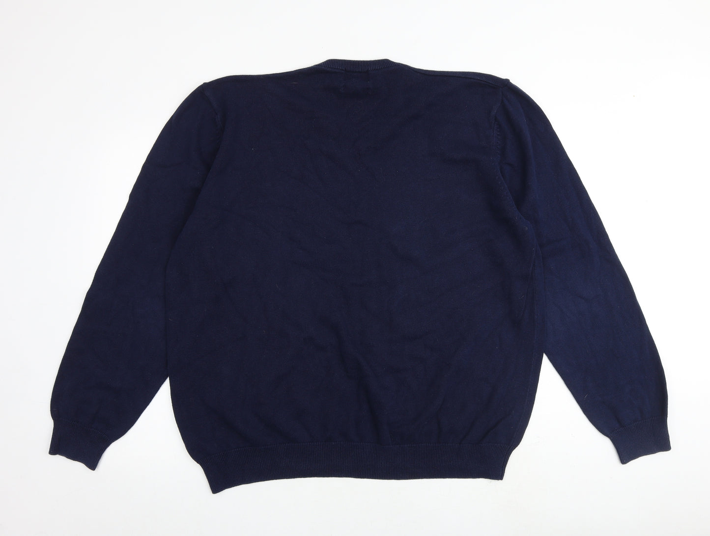 Marks and Spencer Mens Blue V-Neck Cotton Pullover Jumper Size 3XL Long Sleeve
