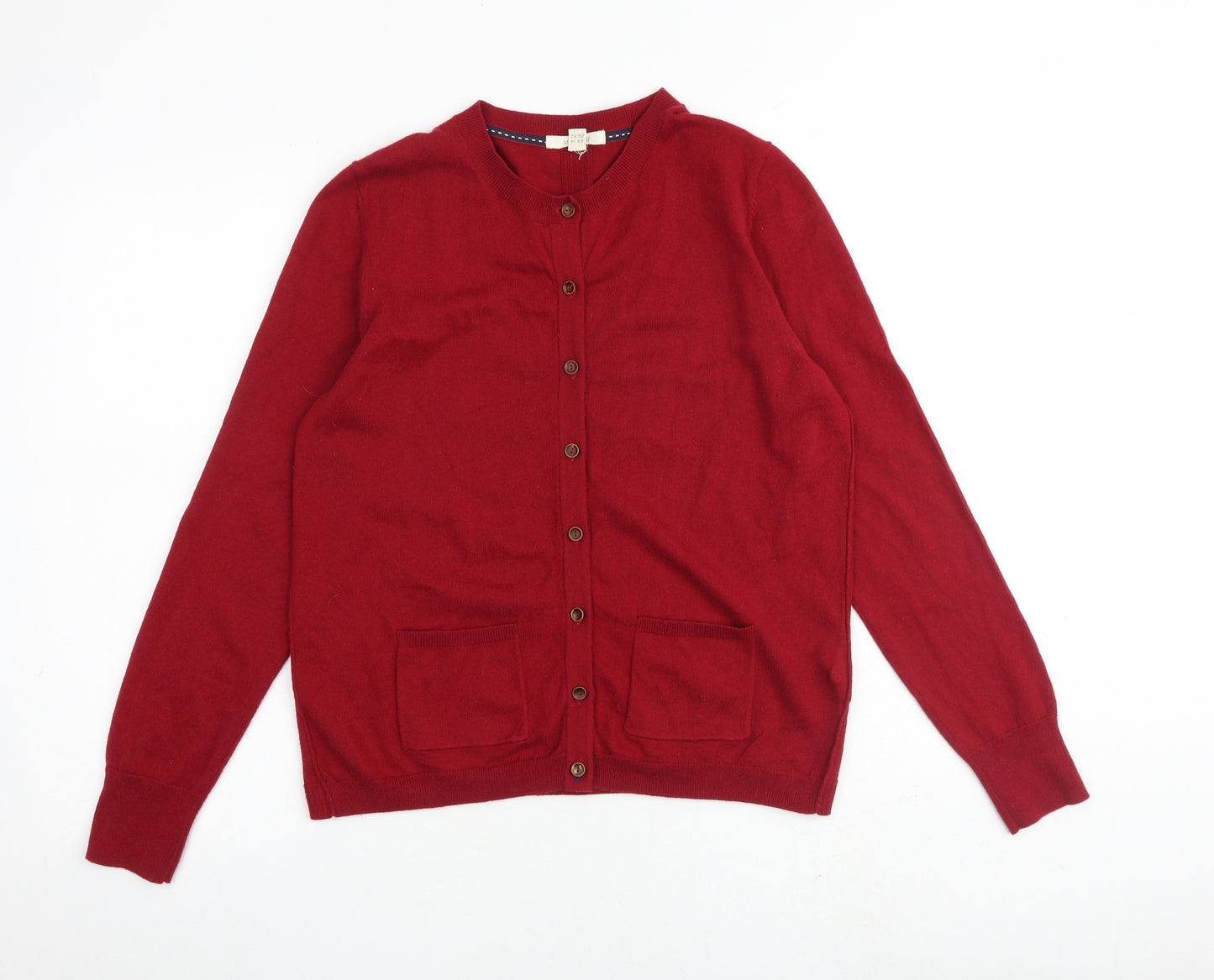 White Stuff Womens Red Round Neck Wool Cardigan Jumper Size 14