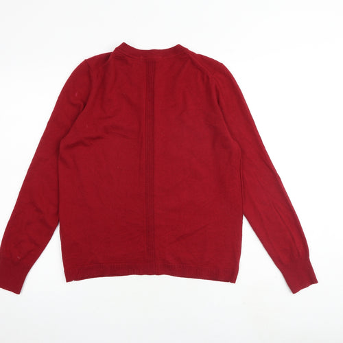 White Stuff Womens Red Round Neck Wool Cardigan Jumper Size 14