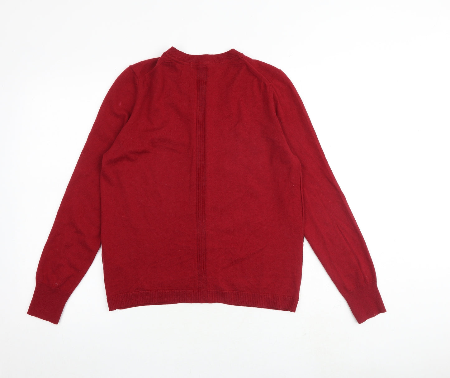 White Stuff Womens Red Round Neck Wool Cardigan Jumper Size 14