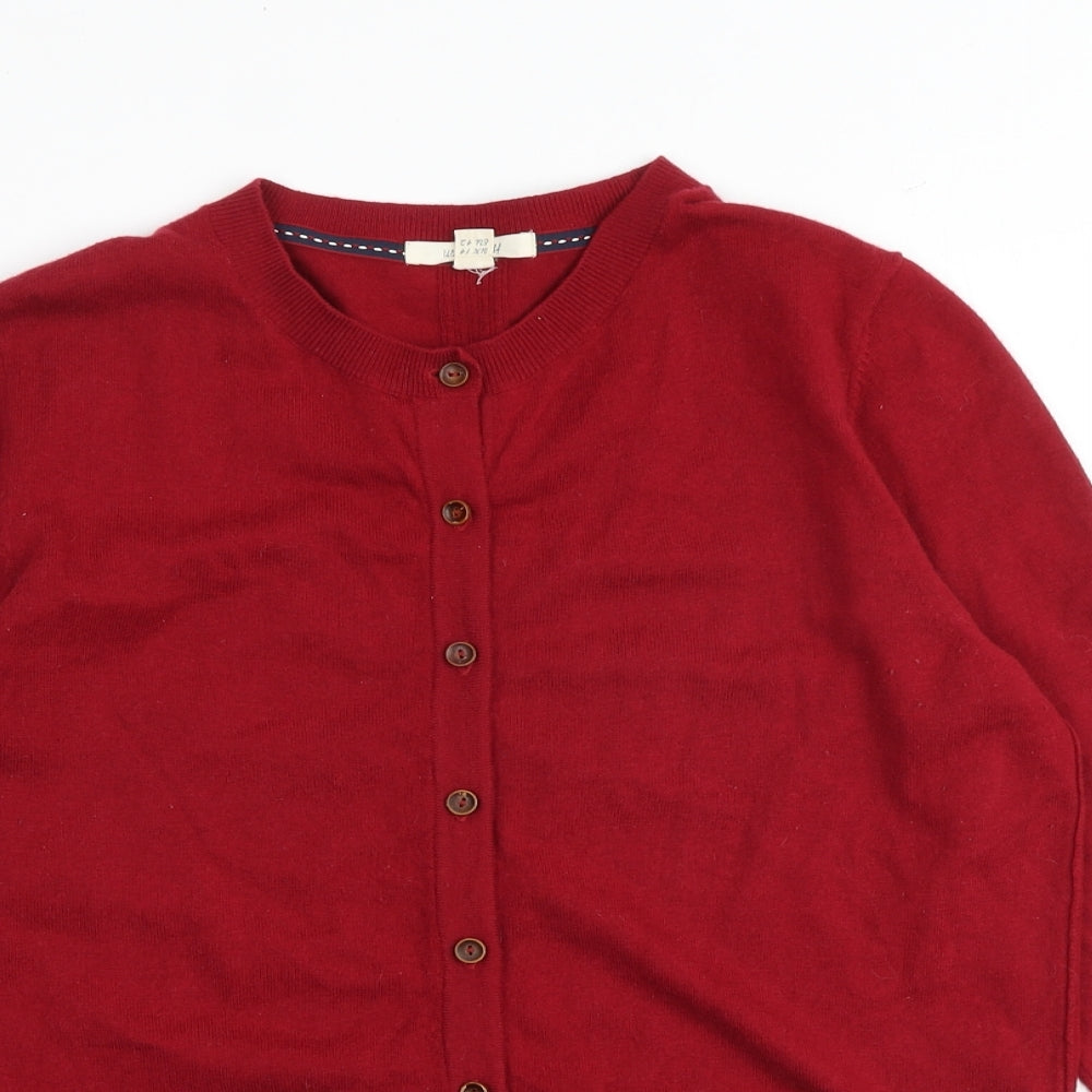 White Stuff Womens Red Round Neck Wool Cardigan Jumper Size 14