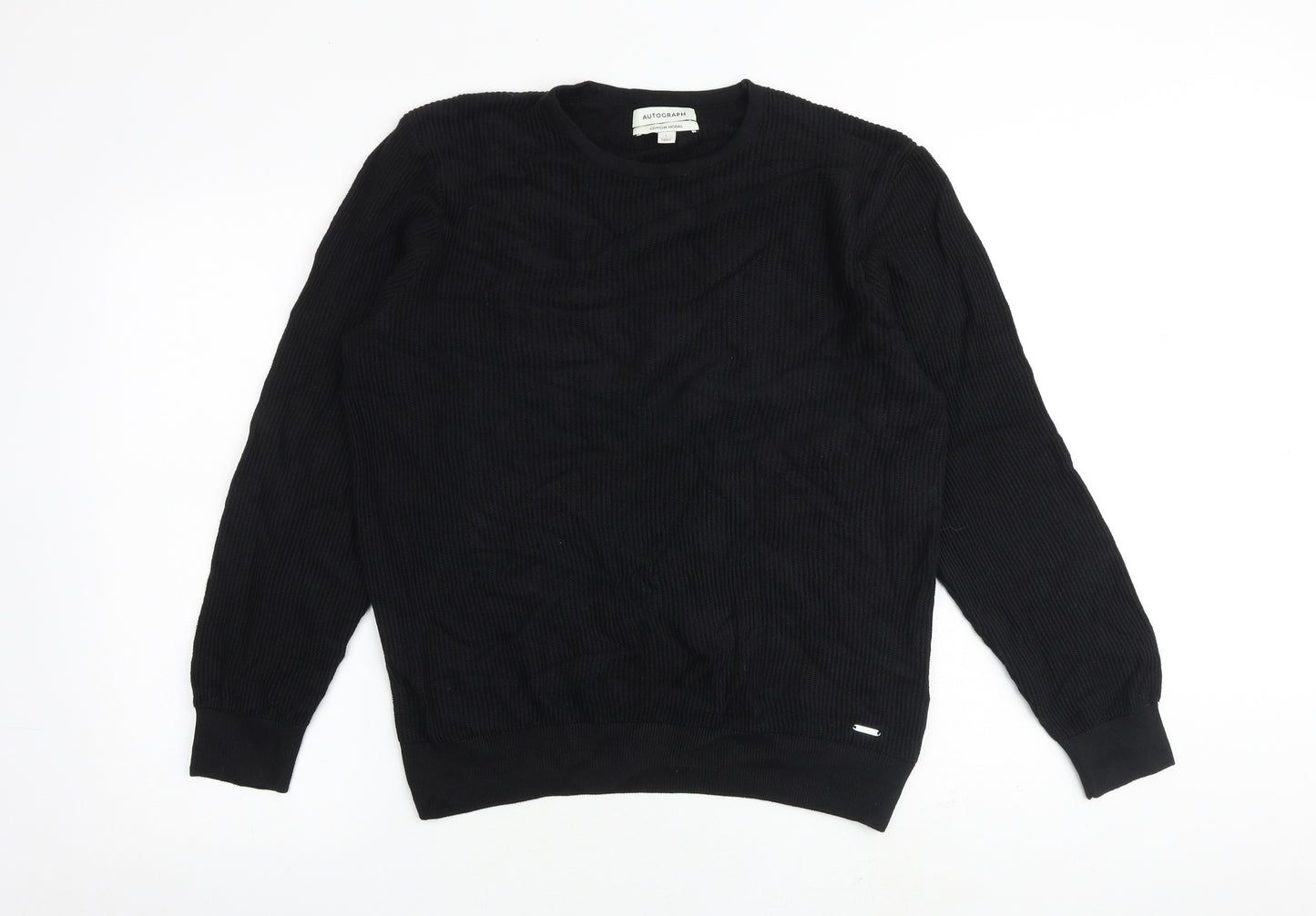 Autograph Mens Black Round Neck Cotton Pullover Jumper Size L Long Sleeve