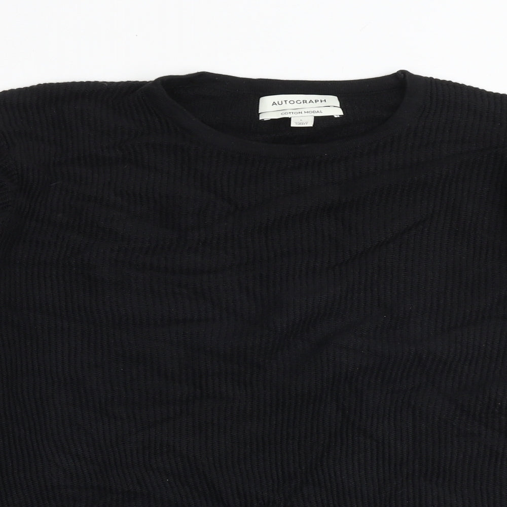 Autograph Mens Black Round Neck Cotton Pullover Jumper Size L Long Sleeve