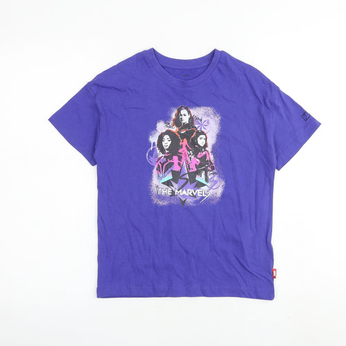 Marks and Spencer Boys Purple Cotton Basic T-Shirt Size 8-9 Years Round Neck Pullover