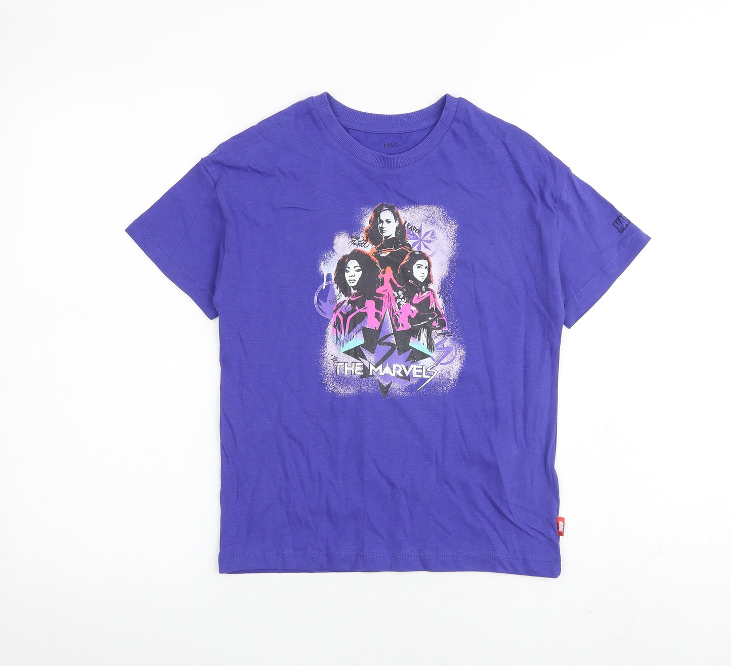 Marks and Spencer Boys Purple Cotton Basic T-Shirt Size 8-9 Years Round Neck Pullover