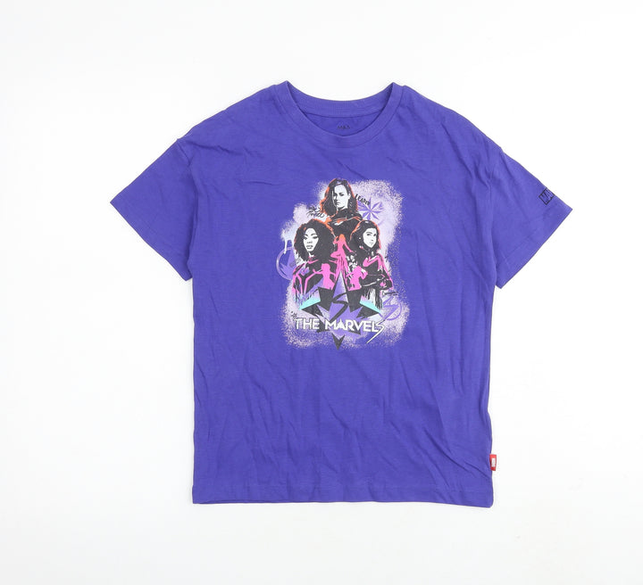 Marks and Spencer Boys Purple Cotton Basic T-Shirt Size 8-9 Years Round Neck Pullover