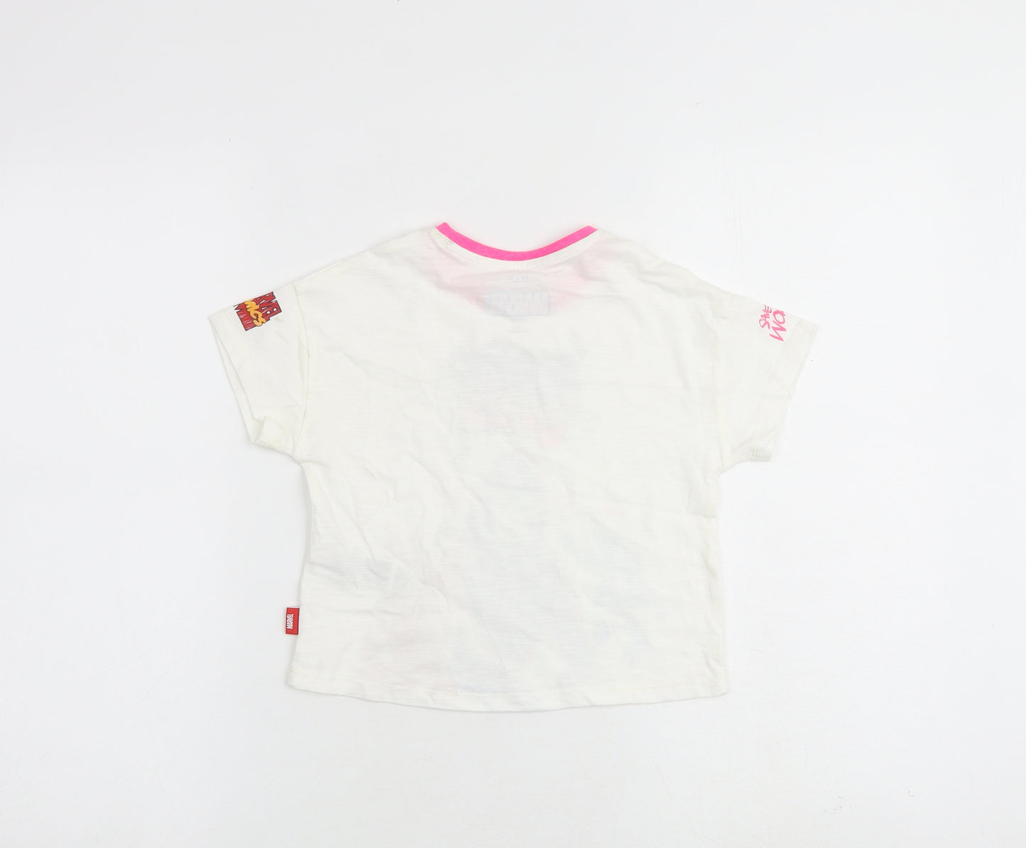 Marks and Spencer Girls White Cotton Basic T-Shirt Size 2-3 Years Round Neck Pullover
