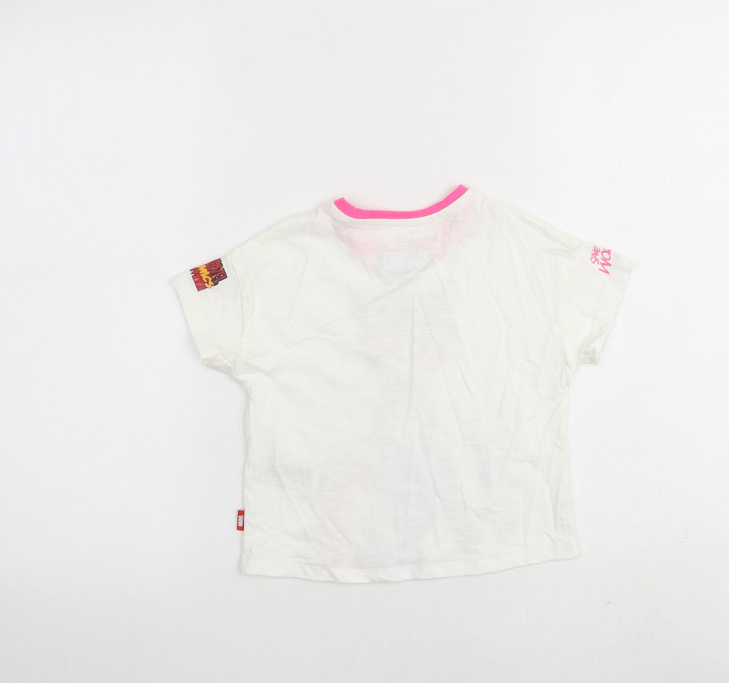 Marks and Spencer Girls White Cotton Basic T-Shirt Size 2-3 Years Round Neck Pullover