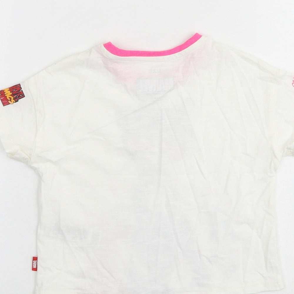 Marks and Spencer Girls White Cotton Basic T-Shirt Size 2-3 Years Round Neck Pullover
