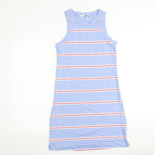 Marks and Spencer Womens Blue Striped Cotton A-Line Size S Round Neck Pullover