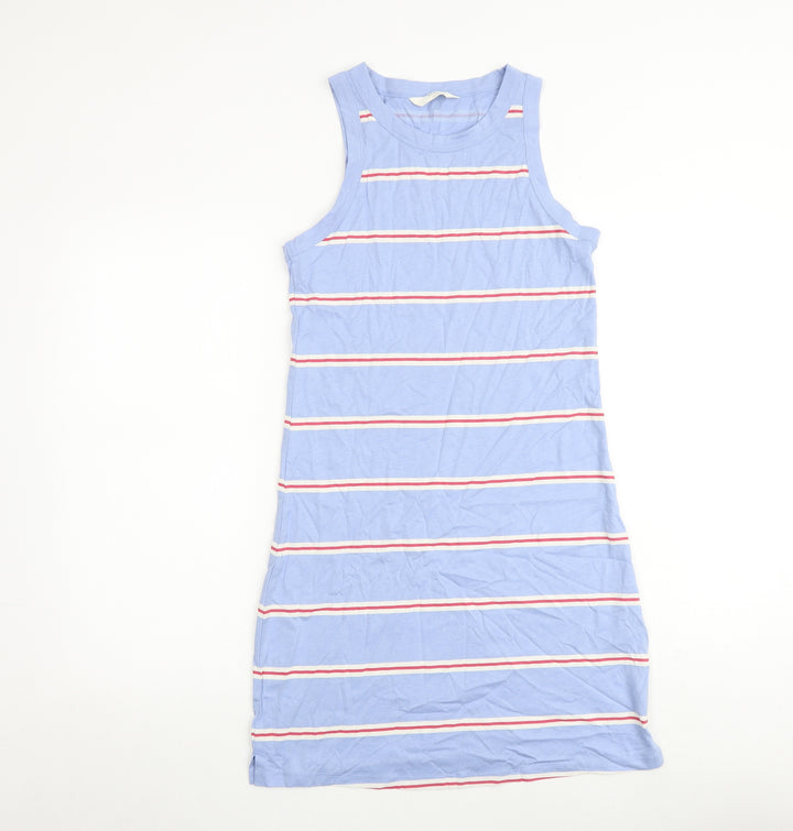 Marks and Spencer Womens Blue Striped Cotton A-Line Size S Round Neck Pullover