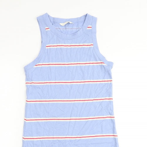 Marks and Spencer Womens Blue Striped Cotton A-Line Size S Round Neck Pullover