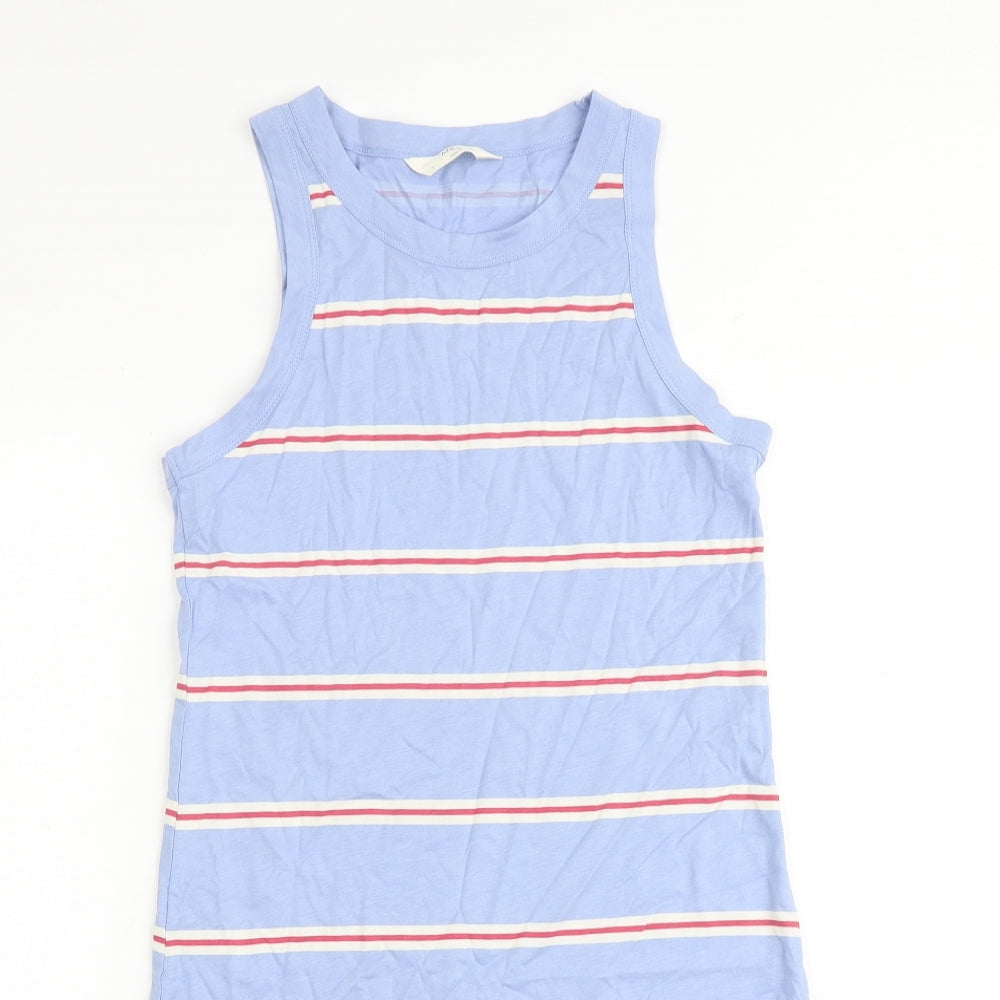 Marks and Spencer Womens Blue Striped Cotton A-Line Size S Round Neck Pullover