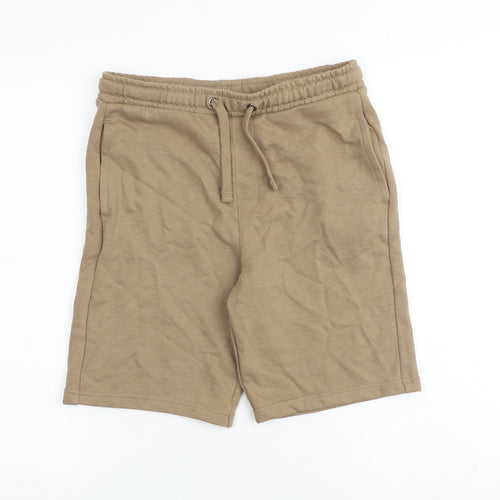 Marks and Spencer Boys Brown Cotton Bermuda Shorts Size 11-12 Years L8 in Regular Drawstring