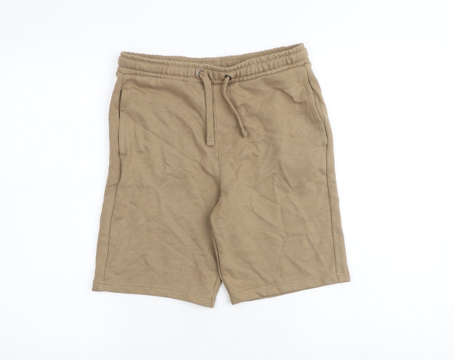 Marks and Spencer Boys Brown Cotton Bermuda Shorts Size 11-12 Years L8 in Regular Drawstring