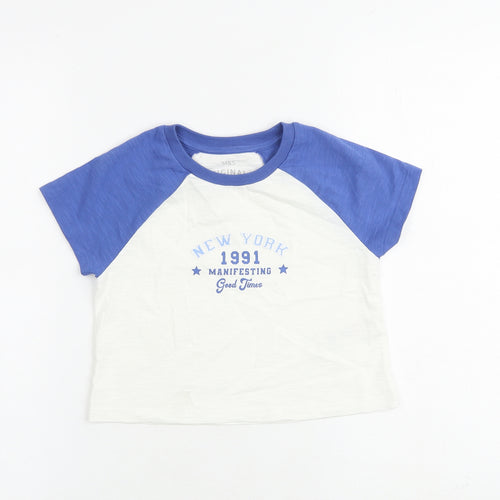 Marks and Spencer Girls White 100% Cotton Basic T-Shirt Size 6-7 Years Round Neck Pullover