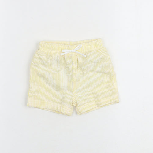 Marks and Spencer Baby Yellow Striped Cotton Cropped Trousers Size 6-9 Months Drawstring - Shorts