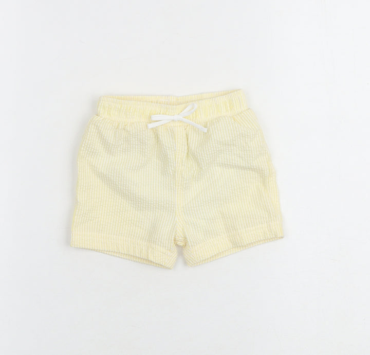 Marks and Spencer Baby Yellow Striped Cotton Cropped Trousers Size 6-9 Months Drawstring - Shorts