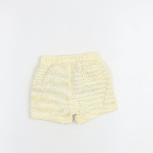 Marks and Spencer Baby Yellow Striped Cotton Cropped Trousers Size 6-9 Months Drawstring - Shorts