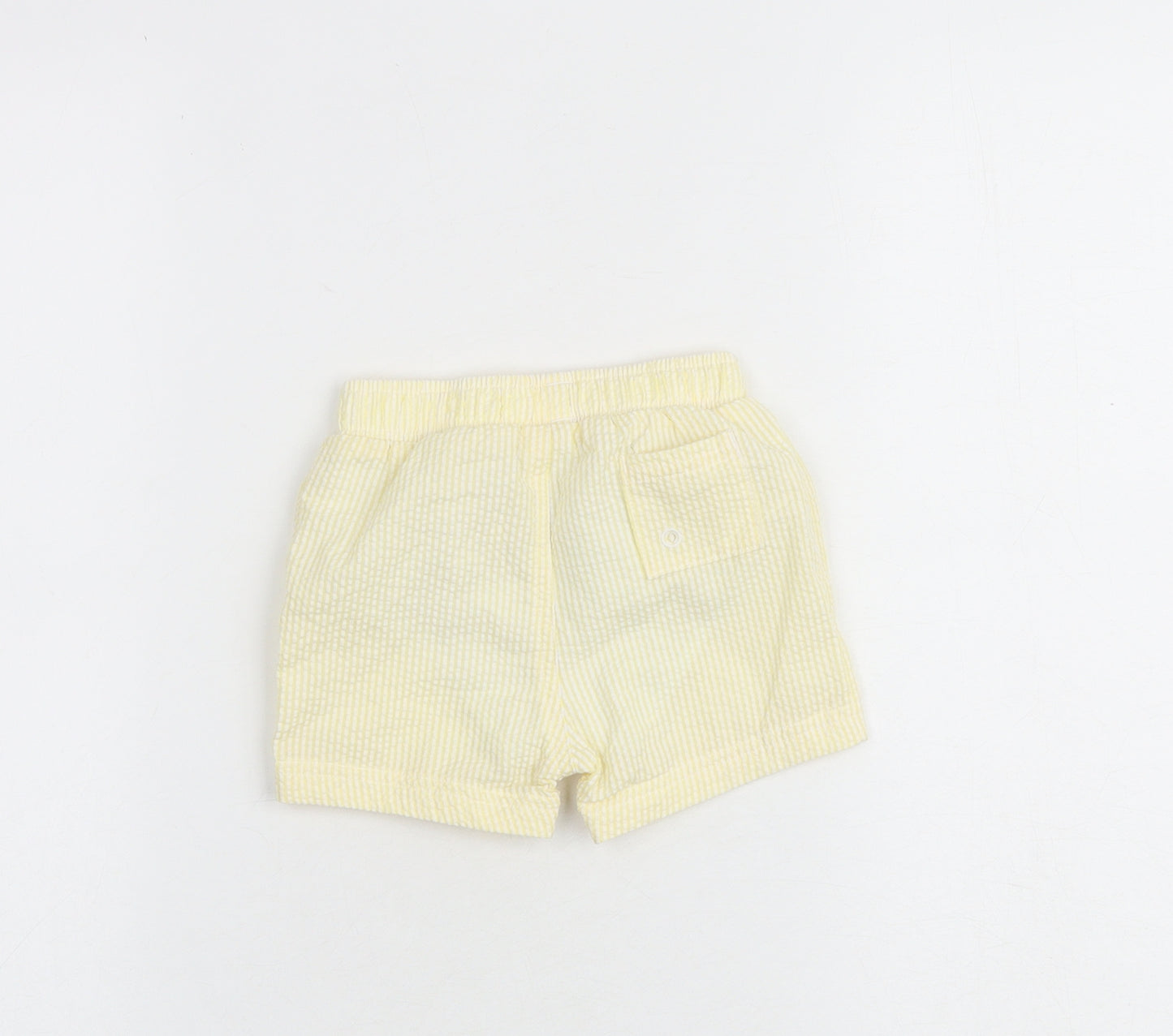 Marks and Spencer Baby Yellow Striped Cotton Cropped Trousers Size 6-9 Months Drawstring - Shorts