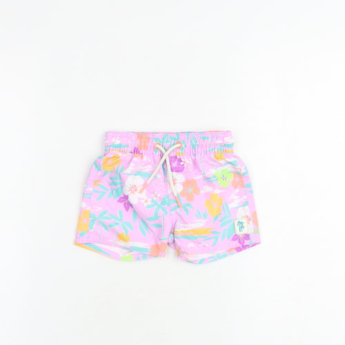 Marks and Spencer Baby Purple Floral Polyester Cropped Trousers Size 3-6 Months Drawstring - Shorts