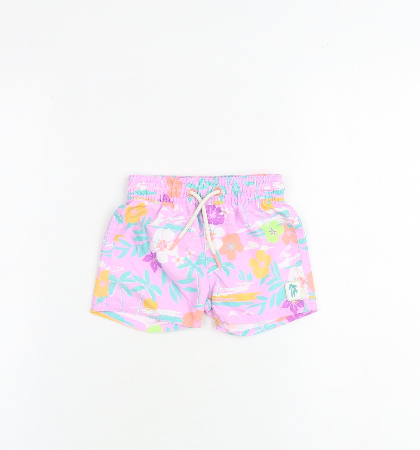 Marks and Spencer Baby Purple Floral Polyester Cropped Trousers Size 3-6 Months Drawstring - Shorts