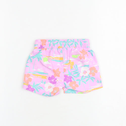 Marks and Spencer Baby Purple Floral Polyester Cropped Trousers Size 3-6 Months Drawstring - Shorts