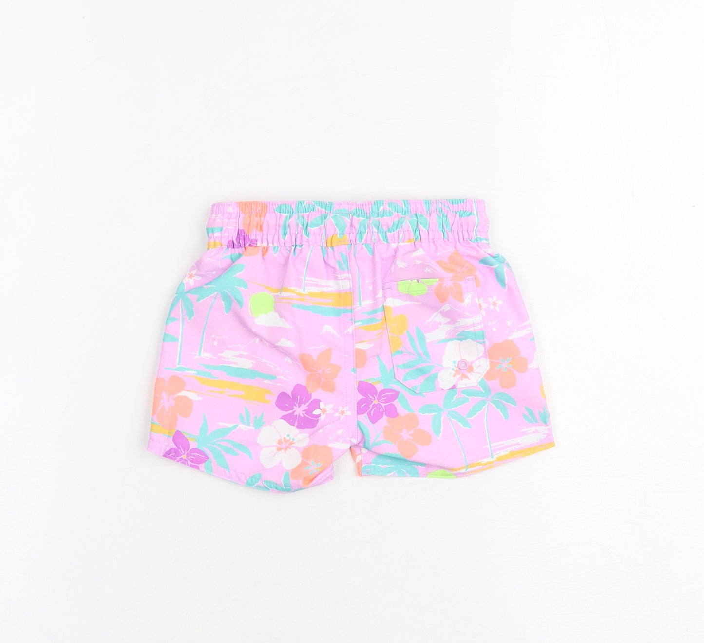 Marks and Spencer Baby Purple Floral Polyester Cropped Trousers Size 3-6 Months Drawstring - Shorts