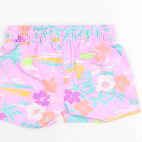 Marks and Spencer Baby Purple Floral Polyester Cropped Trousers Size 3-6 Months Drawstring - Shorts