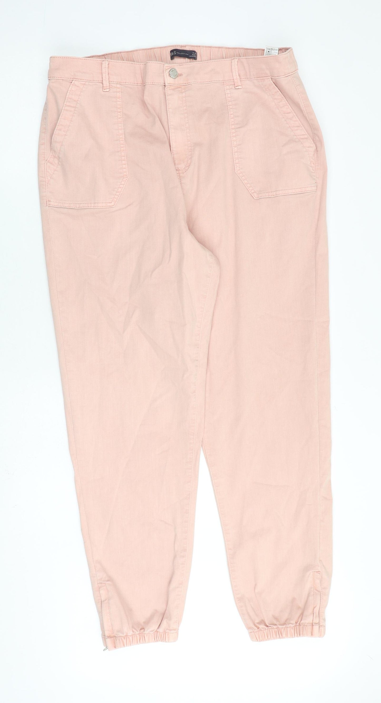 Marks and Spencer Womens Pink Cotton Straight Jeans Size 18 L30 in Regular Zip