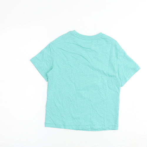 Marks and Spencer Boys Green Cotton Basic T-Shirt Size 5-6 Years Round Neck Pullover