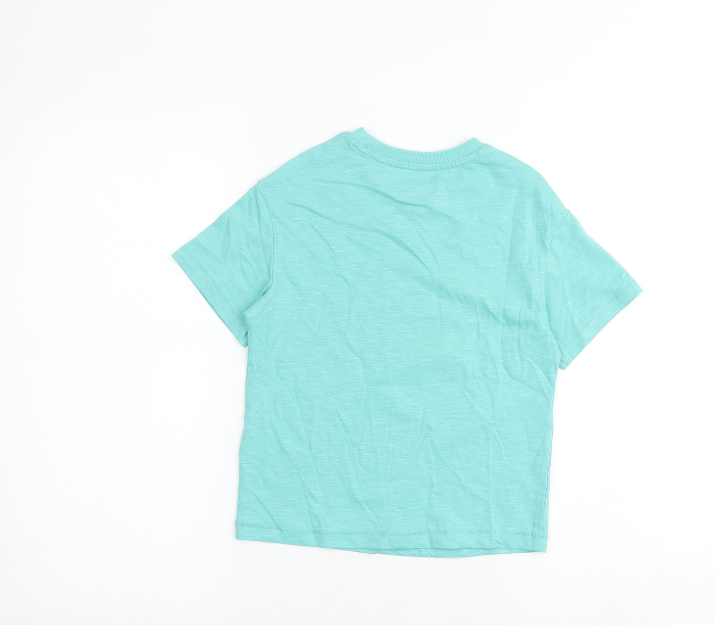 Marks and Spencer Boys Green Cotton Basic T-Shirt Size 5-6 Years Round Neck Pullover