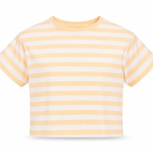 Marks and Spencer Girls Orange Striped Cotton Basic T-Shirt Size 7-8 Years Round Neck Pullover