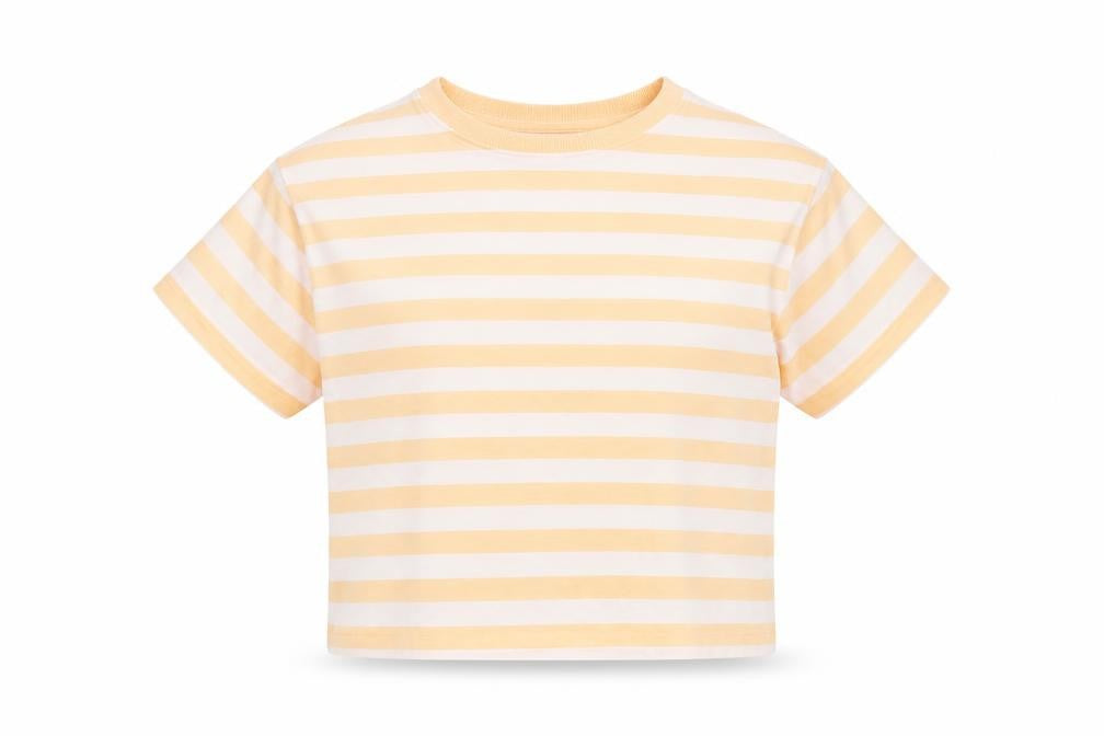 Marks and Spencer Girls Orange Striped Cotton Basic T-Shirt Size 7-8 Years Round Neck Pullover