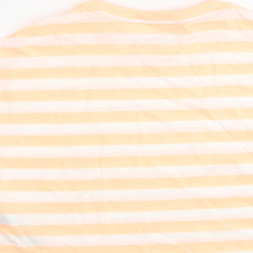 Marks and Spencer Girls Orange Striped Cotton Basic T-Shirt Size 7-8 Years Round Neck Pullover