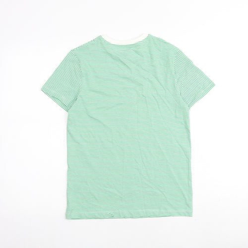 Marks and Spencer Boys Green Striped Cotton Basic T-Shirt Size 11-12 Years Round Neck Pullover