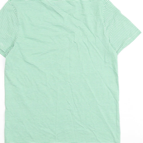 Marks and Spencer Boys Green Striped Cotton Basic T-Shirt Size 11-12 Years Round Neck Pullover