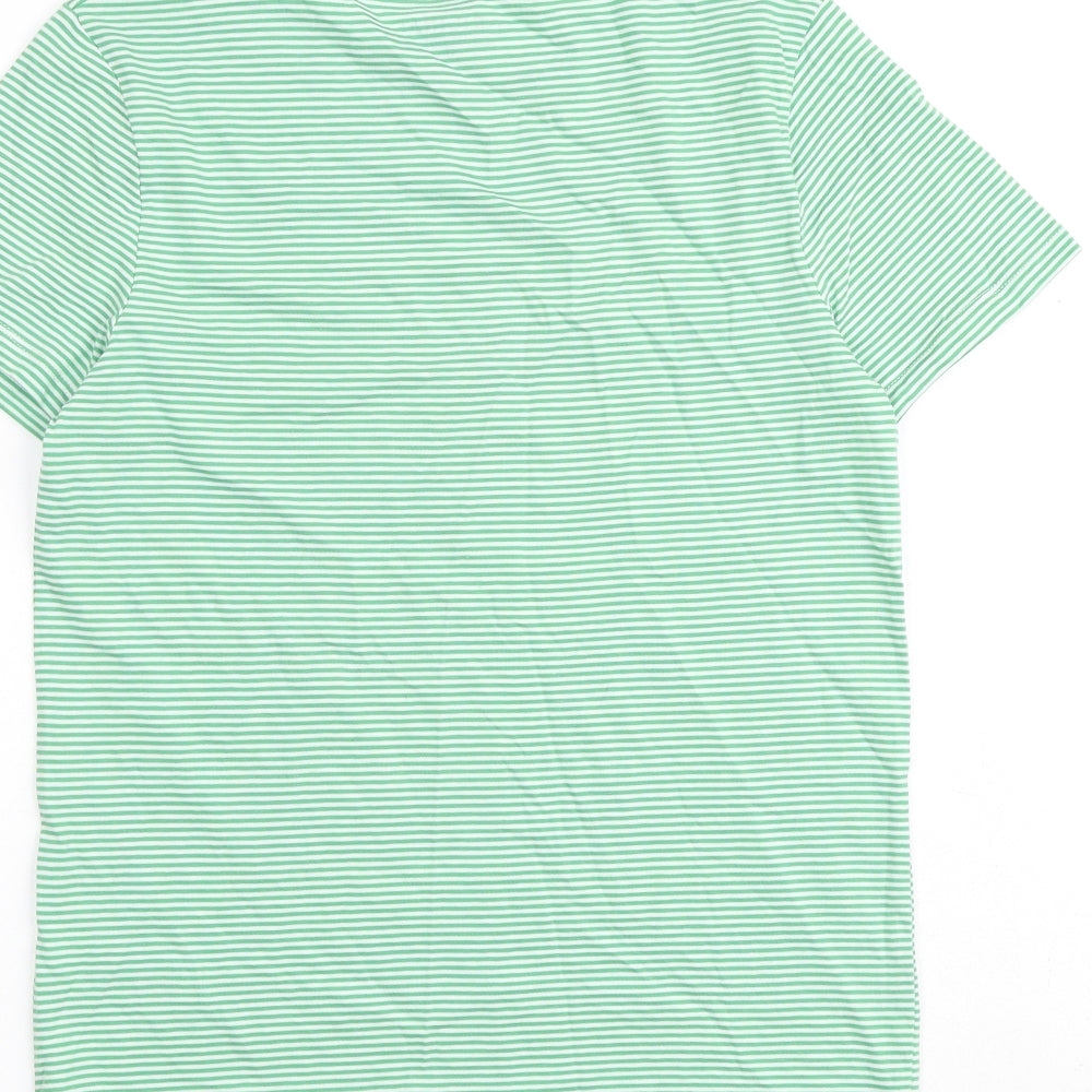 Marks and Spencer Boys Green Striped Cotton Basic T-Shirt Size 11-12 Years Round Neck Pullover