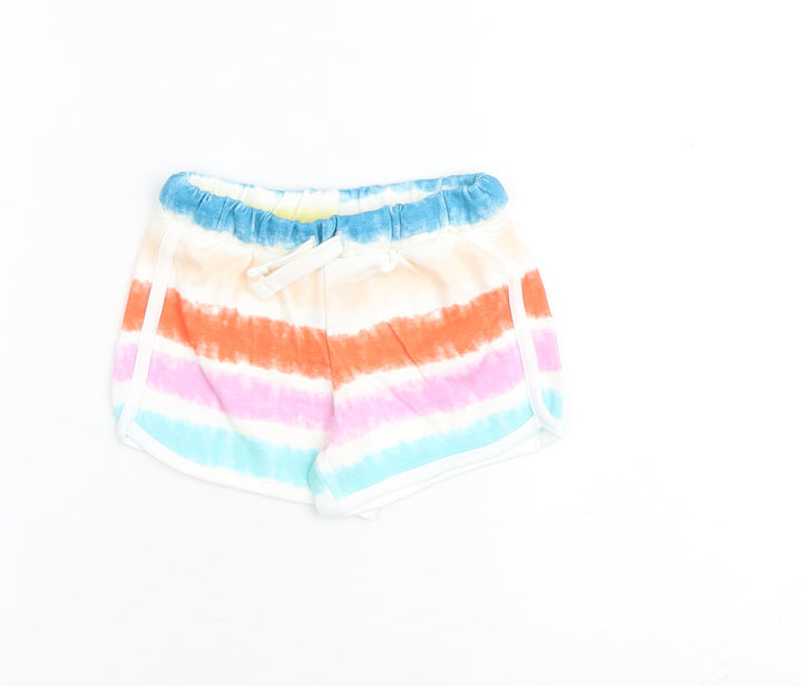 Marks and Spencer Girls Multicoloured Geometric 100% Cotton Bermuda Shorts Size 2-3 Years Regular Drawstring