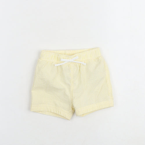 Marks and Spencer Baby Yellow Striped Cotton Cropped Trousers Size 3-6 Months Drawstring