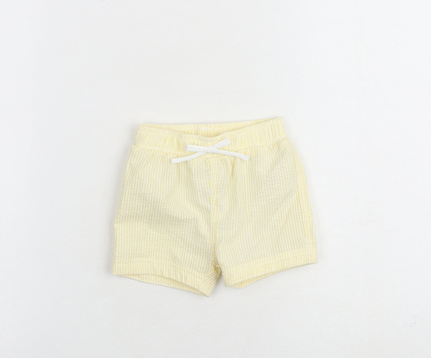 Marks and Spencer Baby Yellow Striped Cotton Cropped Trousers Size 3-6 Months Drawstring
