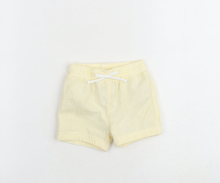 Marks and Spencer Baby Yellow Striped Cotton Cropped Trousers Size 3-6 Months Drawstring